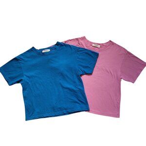 Zenana Womens T Shirt Crop Top Crewneck Small Pink Blue Boxy Relaxed Minimalist